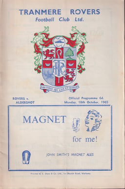 Tranmere Rovers v Aldershot Match Programme 1965-10-18